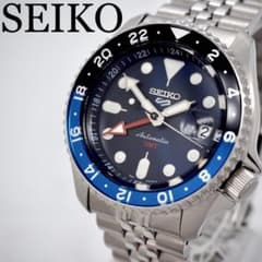 213 稼働【美品】SEIKO 時計 ファイブスポーツ GMT ブルー 自動巻き 