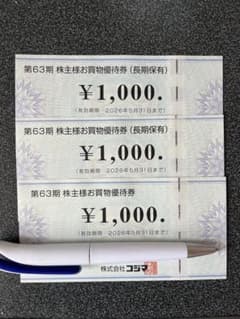 ビックカメラ コジマ 株主優待券 3,000円分 （1,000円×3枚）のサムネイル