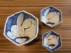有田焼　赤絵うさぎ　鉢　3点セットのサムネイル