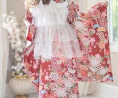着物 チュールフリルエプロン＆着物ワンピースセット 子供 女の子