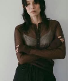 anuke Sheer Henley Knitシアーヘンリーニット ブラウン - メルカリ