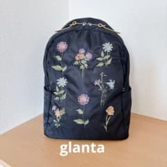 glanta スーパーハッカ ボタニカルアート 花柄刺繍 バック 黒 ブラック 