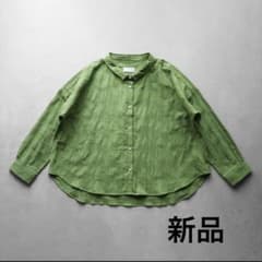 【新品】HUIS 柄二重織シャトルジャガードワイドブラウス グラスグリーンのサムネイル