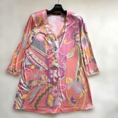 レオナール カーディガン ジャケット 花柄 フラワートリム LL ピンク