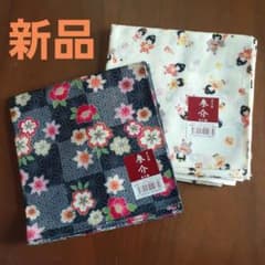 参古繊　ハンカチセット　和柄　花　女の子　市松模様　黒　グレー　白　きなりのサムネイル