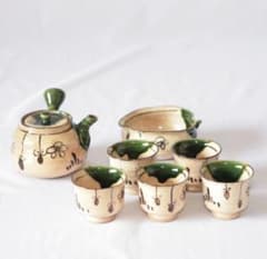 煎茶道具　織部焼　玉露　煎茶器揃　急須　湯冷　茶碗五客　V　R7774 煎茶道具 織部焼 玉露 煎茶器揃 急須 湯冷 茶碗五客 V R7774 【公式通販】