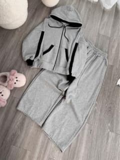 グレー フード付き スウェットセットアップ暖かい冬フク - メルカリ