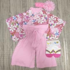 ピンク花柄着物スタイルベビー服　70cmのサムネイル