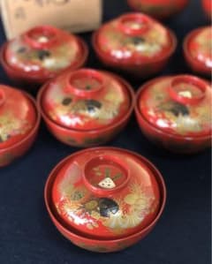 割引❗️《R》朱塗 螺鈿 貝蒔絵 菓子椀10客 木製漆器 木箱 260316A2 