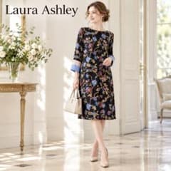 ローラアシュレイ シルク混 花柄 ロングワンピース ボタニカル S