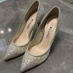 【5cmヒール/25cm】DIANA グリッターチュールパンプス　プラチナ DIANA プラチナグリッターチュールパンプス22.5cmヒール9センチ 結婚式