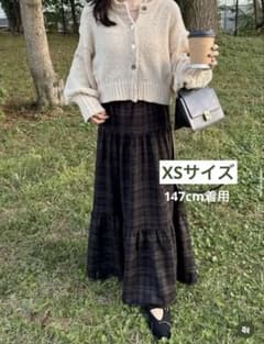 新品未使用】hinari シャーリングティアードスカート チェック柄XS