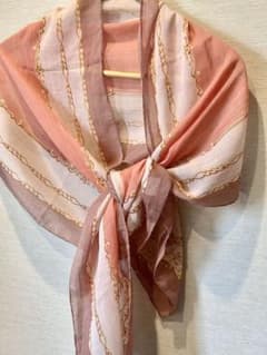 ピンクとベージュ系のシフォンストール Cotton 100%のサムネイル