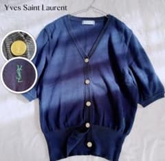 イヴサンローラン】希少 上品 金ボタンニット ロゴ刺繍 コットン