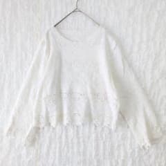 クロシェ編み プルオーバー ホワイト レース 綿 フェアリーグランジ F