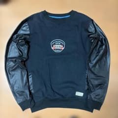 スウェット ブラック 90s 腕レザー 切り替え