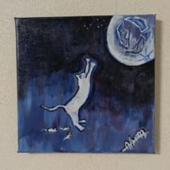 原画一点もの アクリル画 12 猫 月 夜空 - メルカリ