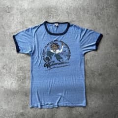80s リンガーtシャツ USA製 M ブルー×ネイビー 人物画 - メルカリ