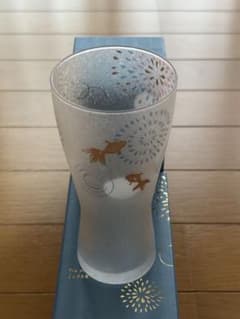 金魚と花火柄 すりガラス タンブラー グラス ビアグラス 日本製 未使用専用箱付のサムネイル