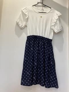 JENNI love 半袖ワンピース ホワイト/ネイビー　150cm【未着用品】のサムネイル
