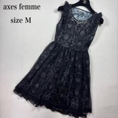 美品 axes femme ダマスク柄 ノースリーブ フリルワンピース 深緑のサムネイル