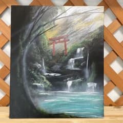滝と鳥居の油彩風景画スプレーアートF8キャンバス - メルカリ