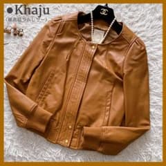 極美品 最高級ラムレザー リブ ギャザー ノーカラー レザージャケット