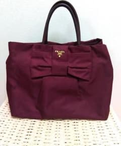 プラダ　PRADA　リボン　ハンドバッグ　ナイロン✕レザー　ボルドー プラダ PRADA リボン ハンドバッグ ナイロン✕レザー ボルドー - メルカリ