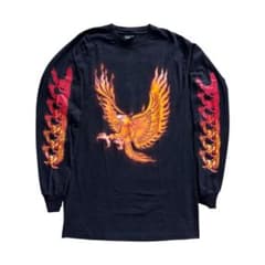 ビンテージ バイカー ロンT Laconia スリーブプリント 古着 ハーレー ビンテージ バイカー ロンT Laconia スリーブプリント 古着