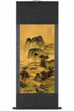 张大千晴霭仙阁图 中国画 掛け軸 水墨画 和室 玄関 茶室 壁掛け 美術品