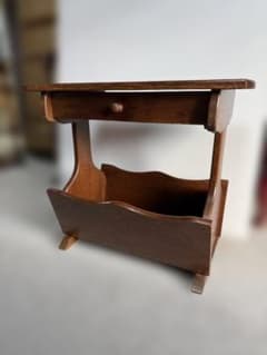 ヴィンテージ 両面引き出し マガジンラック付サイドテーブル W60 木製