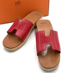 エルメス Hermes ケブラール レザーサンダル レッド 38 ウッドヒール エルメス Hermes ケブラール レザーサンダル レッド 38 ウッドヒール