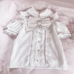 LIZLISA BIGリボンオープンショルダーブラウス ホワイト×ピンク 半袖