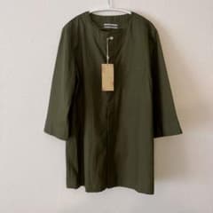 新品】パラスパレス 七部袖 チュニック 長め ブラウス カーキ コットン