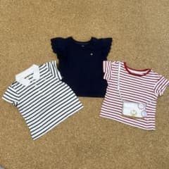 미품 kate spade 프릴 소매 테두리 무늬 T 셔츠 120 사이즈 3 장 세트