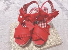LIZLISA Ribbon Frill Platform Sandals, Red, Size M