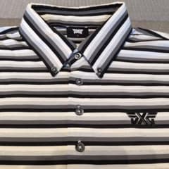 PXG ゴルフウェアメンズ白黒グレーシルバーストライプ ポロシャツL