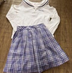 メゾピアノ セーラーカラートップス チェック柄スカート セット140cm