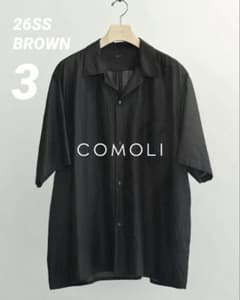 26SS COMOLI ウールシルク半袖オープンカラーシャツ BROWN - メルカリ