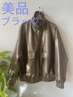 美品　しまむら　黒　オーバーサイズレザージャケット　ブラック　ブルゾン　Mサイズのサムネイル
