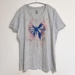 インポート 蝶 Ｔシャツ Ｖネック 半袖 L 灰 綿 ポリエステル お出かけのサムネイル