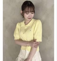 POLO 半袖ケーブルニット パフスリーブ イエローのサムネイル