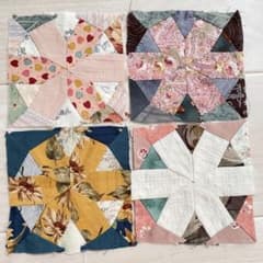 パッチワーク キルトトップ 4枚セット ハンドメイド 花柄 ピンク系