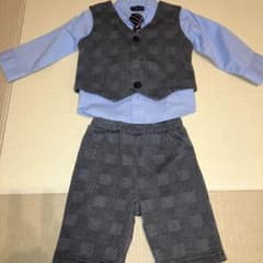 フォーマルスーツ 95cm 水色とグレー チェック柄　幼児　男の子　子供服のサムネイル