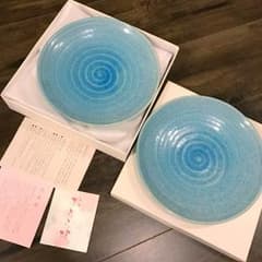 【新品 未使用】京都 きらら坂 青い湖 2枚セット 美濃焼 青いうみ 箱付きのサムネイル