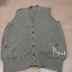 年季モノ美品】Papasコットン天竺ニットスリーブレスカーディガンM 
