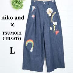 【美品】Tsumori Chisato 刺繍デニムパンツ ニコアンド ツモリチサト コラボ ワイドデニムパンツ 刺繍 レディース