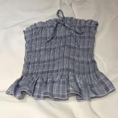 SHEIN ネイビーブルーチェック柄 チューブトップのサムネイル