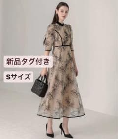 LEJA 配色パイピングプチハイネック花柄刺繍ラメレースロング丈ドレスワンピースのサムネイル