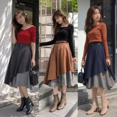 マーキュリーデュオ 堀田茜コラボ イレヘム切替チェック柄スカート S グレー秋冬